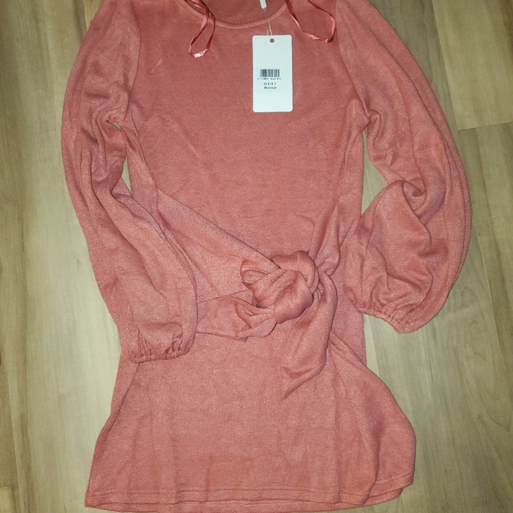 Saints + Secrets Dusty Rose Pink Balloon Sleeve Sweater Dress Small NWT